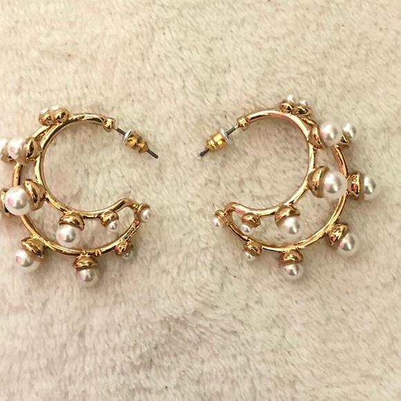 Double Hoop Pearl Earrings - Picture 9 of 10